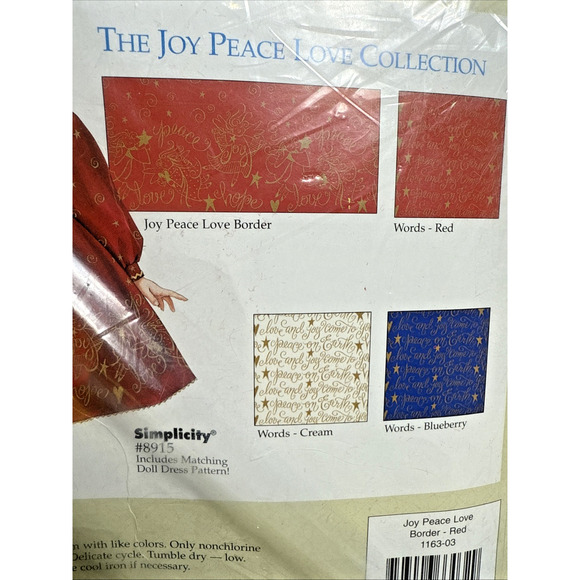 Daisy Kingdom Red Christmas Dress Fabric 5 Yrds Joy Peace Love Border Cotton NOS - Picture 8 of 13